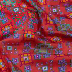 Red Colour Dola Silk Digital Printed Fabric