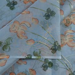 Grey Colour Foil Organza Printed Fabric