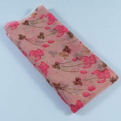 Pink Colour Foil Organza Printed Fabric