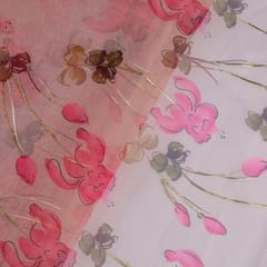 Pink Colour Foil Organza Printed Fabric