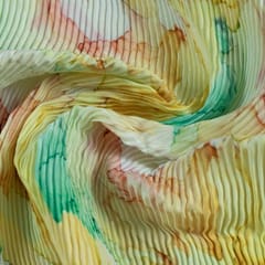 Yellow Colour Pleated Satin Printed Fabric