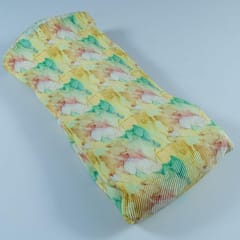 Yellow Colour Pleated Satin Printed Fabric
