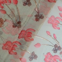 Green Colour Foil Organza Printed Fabric