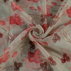 Green Colour Foil Organza Printed Fabric