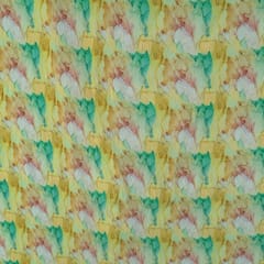 Yellow Colour Pleated Satin Printed Fabric