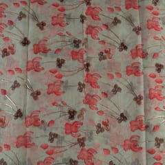 Green Colour Foil Organza Printed Fabric