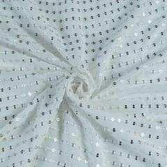 White Dyeable Georgette Faux Mirror Embroidered Fabric