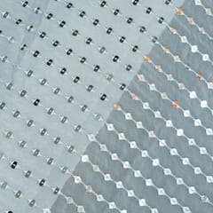 White Dyeable Georgette Faux Mirror Embroidered Fabric