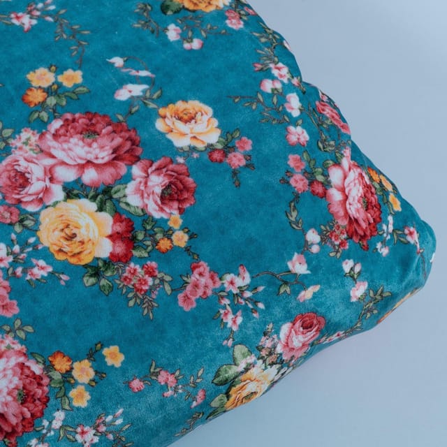 Firozi Colour Velvet Digital Printed Fabric