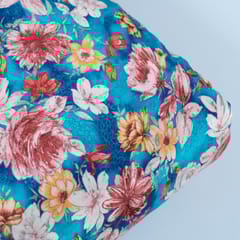 Blue Colour Velvet Digital Printed Fabric