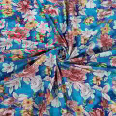 Blue Colour Velvet Digital Printed Fabric