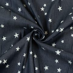 Blue Colour Denim Star Printed Fabric