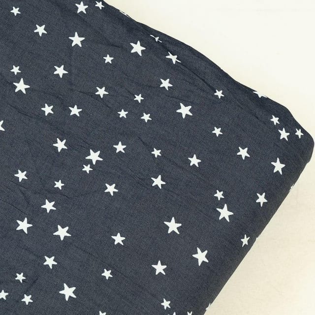 Blue Colour Denim Star Printed Fabric