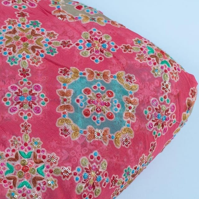 Gajree Colour Georgette Print With Embroidered Fabric