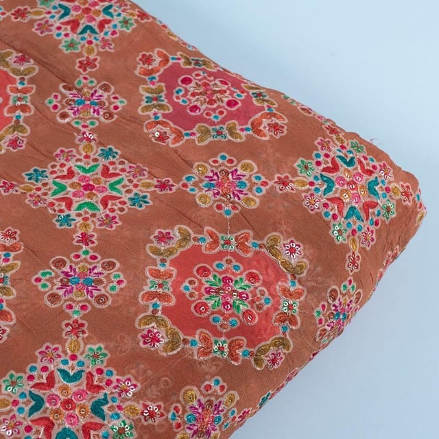 Brown Colour Georgette Print With Embroidered Fabric