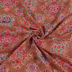 Brown Colour Georgette Print With Embroidered Fabric