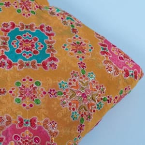 Yellow Colour Georgette Print With Embroidered Fabric