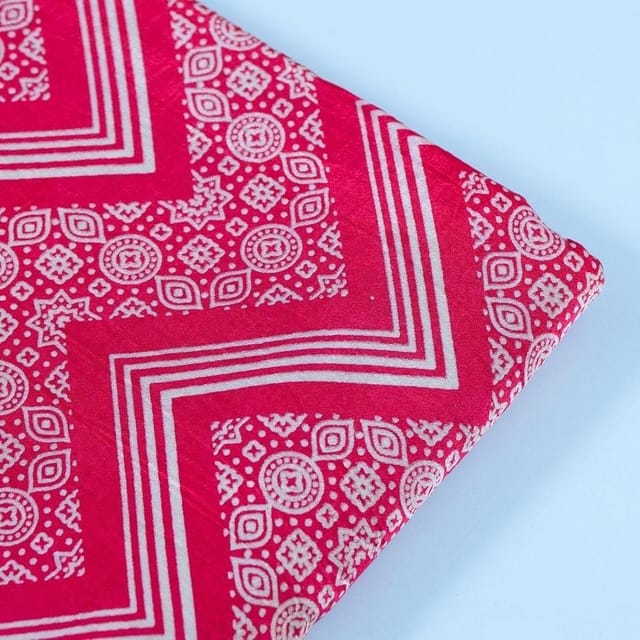 Majenta Colour Mashru Silk Ajrakh Printed Fabric