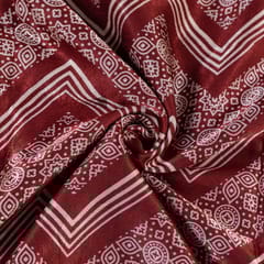 Maroon Colour Mashru Silk Ajrakh Printed Fabric