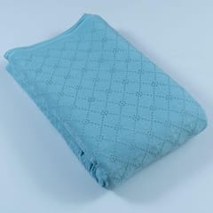 Blue Colour Cotton Chikan Embroidered Fabric