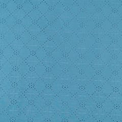 Blue Colour Cotton Chikan Embroidered Fabric