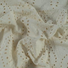 Off White Colour Dyeable Cotton Chikan Embroidered Fabric