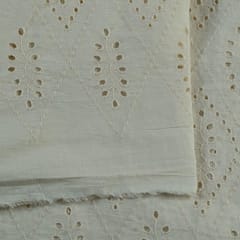 Off White Colour Dyeable Cotton Chikan Embroidered Fabric