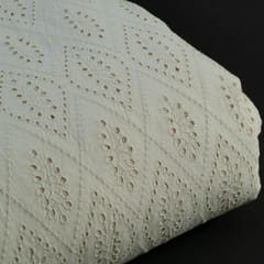 Off White Colour Dyeable Cotton Chikan Embroidered Fabric