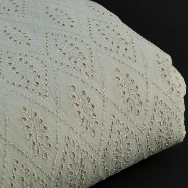 Off White Colour Dyeable Cotton Chikan Embroidered Fabric