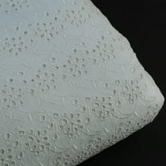 White Colour Dyeable Cotton Chikan Embroidered Fabric