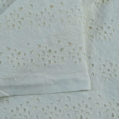 White Colour Dyeable Cotton Chikan Embroidered Fabric