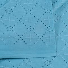 Blue Colour Cotton Chikan Embroidered Fabric