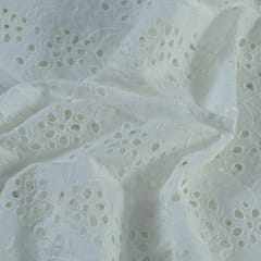 White Colour Dyeable Cotton Chikan Embroidered Fabric