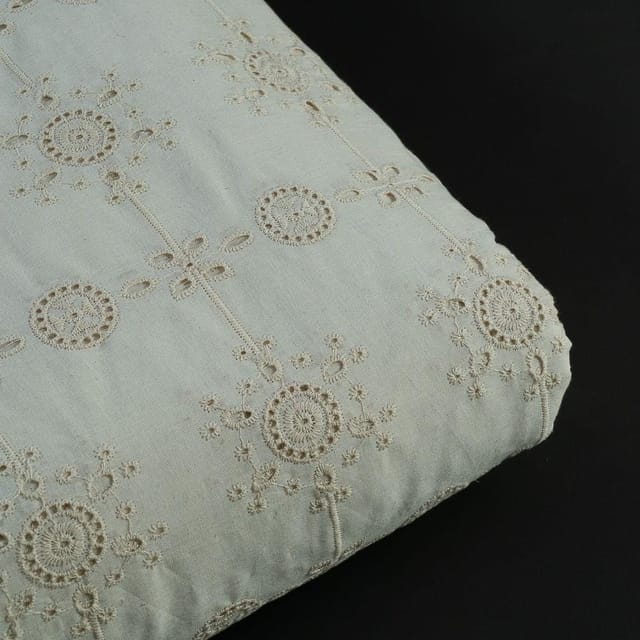 Off White Colour Dyeable Cotton Chikan Embroidered Fabric