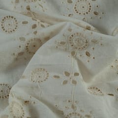 Off White Colour Dyeable Cotton Chikan Embroidered Fabric