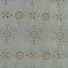 Off White Colour Dyeable Cotton Chikan Embroidered Fabric