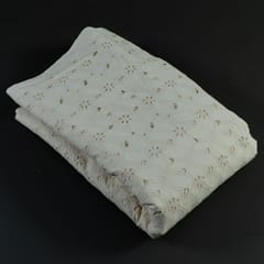 Off White Colour Dyeable Cotton Chikan Embroidered Fabric