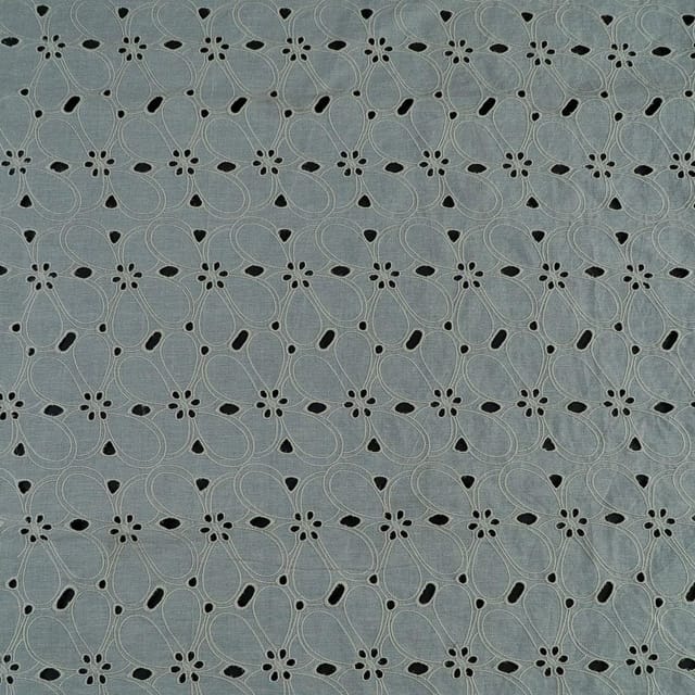 Off White Colour Dyeable Cotton Chikan Embroidered Fabric