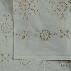 Off White Colour Dyeable Cotton Chikan Embroidered Fabric