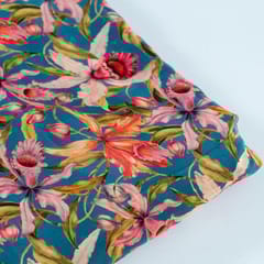 Teal Blue Colour Crepe Digital Printed Fabric