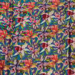 Teal Blue Colour Crepe Digital Printed Fabric