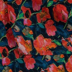 Blue Colour Crepe Digital Printed Fabric