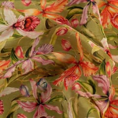 Mehndi Green Colour Crepe Digital Printed Fabric