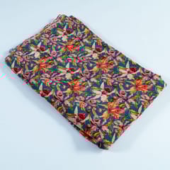 Teal Blue Colour Crepe Digital Printed Fabric