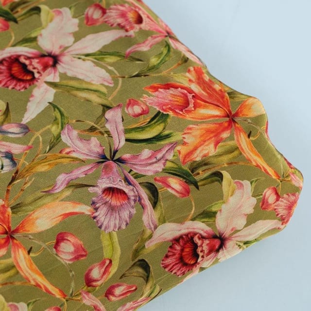 Mehndi Green Colour Crepe Digital Printed Fabric