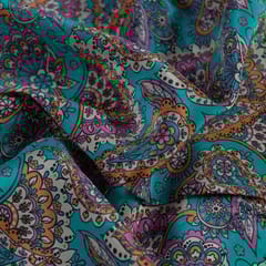 Firozi Colour Crepe Digital Printed Fabric