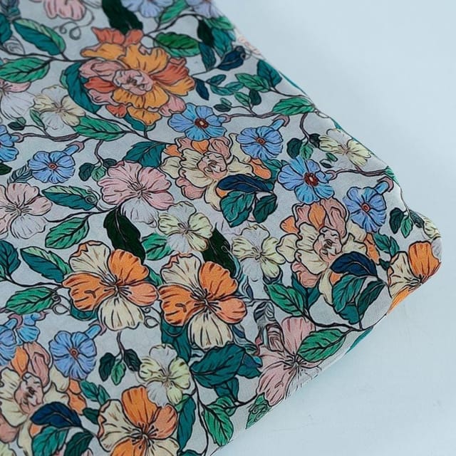 Cream Colour Crepe Digital Printed Fabric