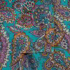 Firozi Colour Crepe Digital Printed Fabric