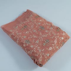 Onion Pink Colour Viscose Organza MultiColour Thread and Sequins Embroidered Fabric
