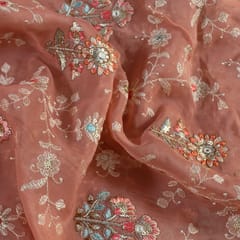 Onion Pink Colour Viscose Organza MultiColour Thread and Sequins Embroidered Fabric